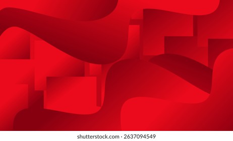Red abstract background with curved and squared shapes suitable for modern graphic design projects, presentations, digital artwork, or website backgrounds.