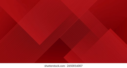 Red abstract background. Dynamic shapes composition. Abstract simple dark red gradient illustration background with 3d look overlap square with shadow and line pattern. Cool design and luxury.