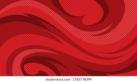 Red abstract background with flowing soft shapes and halftone tetxture.	