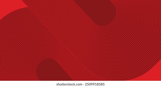 Red abstract background with glowing geometric lines. Modern shiny red gradient diagonal rounded lines pattern.