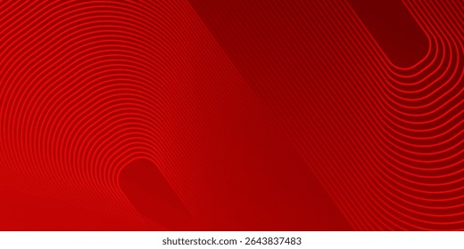 Red abstract background with glowing geometric lines. Modern shiny red gradient diagonal rounded lines pattern. art