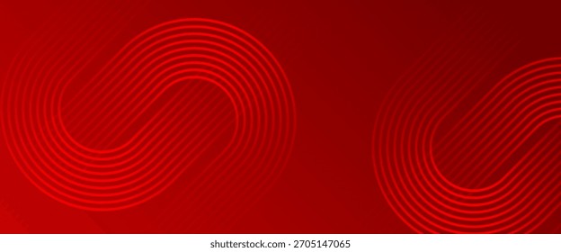 Roter abstrakter Hintergrund mit leuchtenden geometrischen Linien. Modernes glänzendes rotes Farbverlauf-Diagonal gerundete Linien Muster. Farbverlauf-roter Hintergrund.
