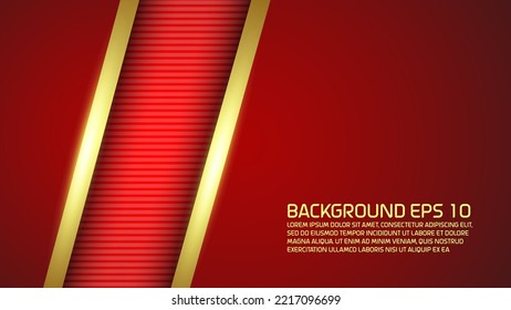 Fondo rojo abstracto con líneas doradas y sombras. Diseño moderno de diseño de plantillas de banner con motivos gráficos de lujo. 