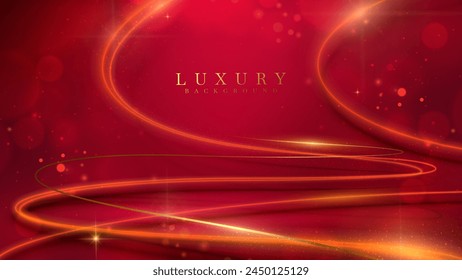 Red Abstract Background with Golden Swirls and Sparkles.