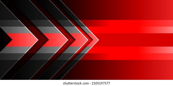 Gradiente de fondo rojo abstracto negro. Patrón de alta tecnología con punta de flecha gris. Elementos de diseño para banner, plantilla, tarjeta, portada, afiche, fondo, pared. Ilustración vectorial.