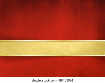 Red abstract background in grunge style with golden banner - suitable for Christmas templates and luxury, festive events - vector illustration with copy space