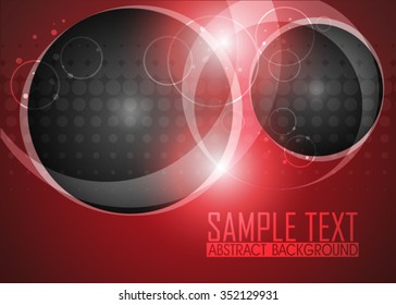Red abstract background illustration with black spheres. Template for business card or banner 