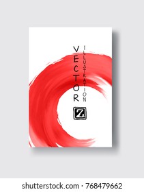Red abstract background with ink round. Japanese style composition. Aggressive futuristic dynamic background for wallpaper, interior, flyer cover, poster, banner, booklet.