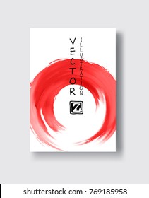 Fondo abstracto rojo con tinta redonda. Composición de estilo japonés. Fondo dinámico futurista agresivo para papel pintado, interior, portada de volante, afiche, banner, folleto.