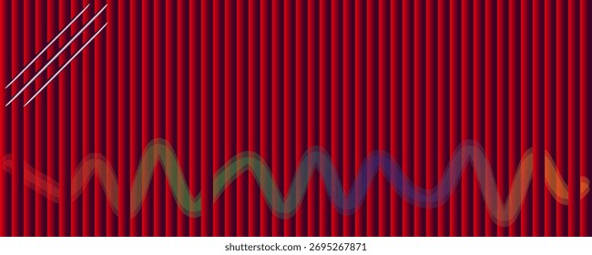 Fundo abstrato vermelho com realces metálicos e padrão de ondas líquidas coloridas