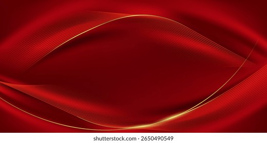 Fondo abstracto rojo con líneas de oro de lujo moderno. Vector de gradiente de lujo.