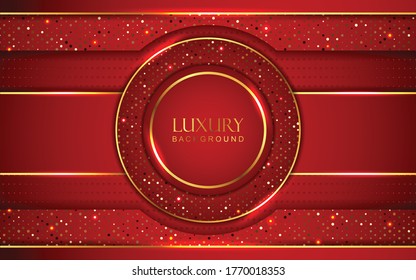 Red abstract background with paper shapes overlap layers. Luxury and modern concept texture with silver glitters dots element decoration. Vector design template for use frame, cover, banner, card