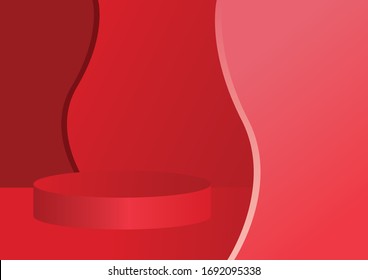 Red abstract background with platform in the middle.