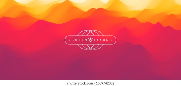 Red abstract background. Realistic landscape with waves. Cover design template. 3d vector illustration.