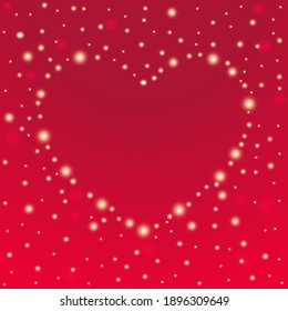 Red abstract background for romantic cards or invitations for Valentine's Day with a glowing heart. Vector illustration. 