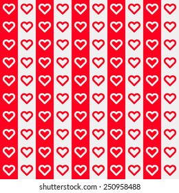 Red abstract background with seamless Valentines heart signs pattern for web, presentations, postcards, prints and invitations. Flat design. Vector illustration.