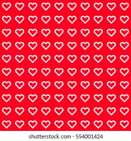 Red abstract background with seamless Valentines heart signs pattern for design concepts, wallpapers, posters, web, prints. Flat design. Vector illustration.