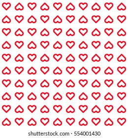 Red abstract background with seamless Valentines heart signs pattern for design concepts, wallpapers, posters, web, prints. Flat design. Vector illustration.