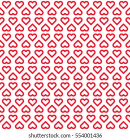 Red abstract background with seamless Valentines heart signs pattern for design concepts, wallpapers, posters, web, prints. Flat design. Vector illustration.