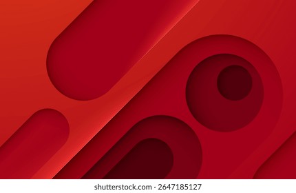 Red Abstract Background with Smooth Waves and Circular Patterns