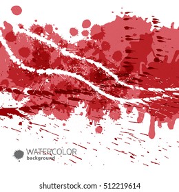 Red abstract background with stripes of white paint and splashes of red paint vector illustration