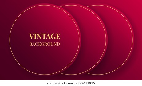 Red abstract background with three rounds and gold lines, modern geometric pattern	