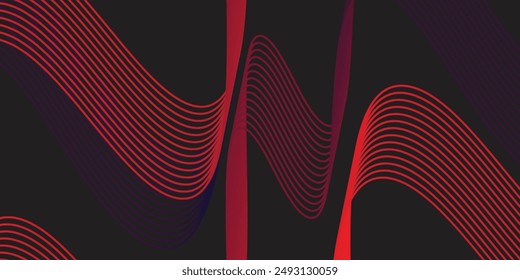 Red and Abstract background with waves for banner. Web banner size. Vector background with lines. Element for design isolated on black. Blue and red gradient. Night, dark, love, romanticblack vector a