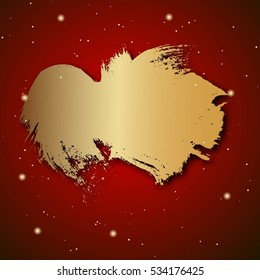 Red abstract background with yellow particles, like snow with with gold brush strokes in a grunge style for use at Christmas or New Year's banners flyers greeting cards. Vector