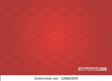 Red abstract backgrund with circle linear pattern of Happy Chinese New Year 2019. Vector illustration background. Can be used for greetings card, backdrop, posters, brochure, banners, calendar.