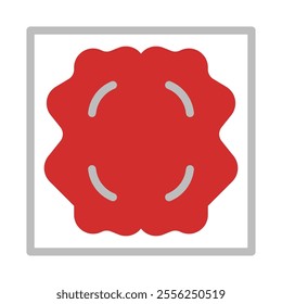 Red abstract blob shape with grey elements inside square frame