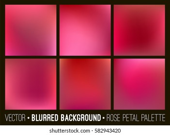 Red abstract blurred background set. Rose petal palette. Smooth design elements collection love concept.