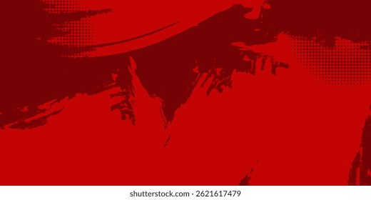 Red Abstract Brush Background with Sporty Style and Halftone Effect. Brush Stroke Illustration for Banner, Poster, or Sports Background