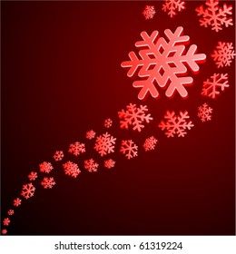 Red abstract christmas background with 3d snowflakes