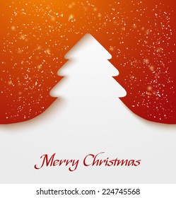 Red abstract christmas tree applique with snow particles. Vector illustration