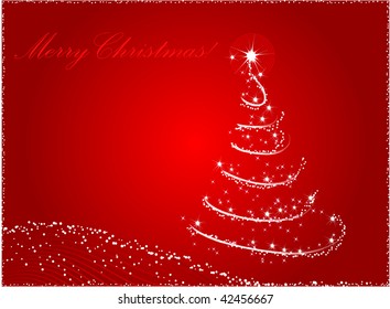 Red abstract christmas tree background with wave