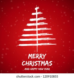 red abstract christmas tree frame with stars. christmas card.