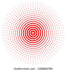 Red abstract circle with halftone dots effect. Vector illustration. Round icon with the use halftone dots texture.