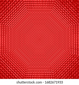 Red abstract comic background with linear geometric pattern halftone and rays effects. Vector illustration