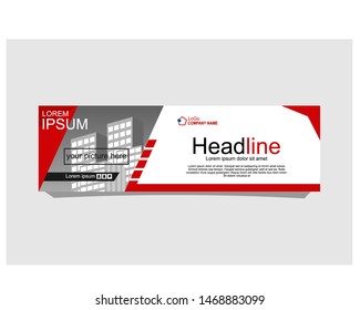 Red abstract corporate business banner template, horizontal advertising business banner layout template