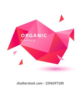 Red abstract crystal shape. Faceted geometric element, colorful polygon, origami style, text sample. Template for posters, flyers, banners. Vector illustration.