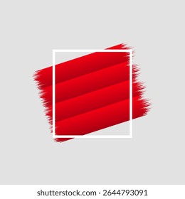 Red abstract design featuring brush strokes within a white rectangular frame. The background is a simple gray. Modern and minimalist aesthetic.