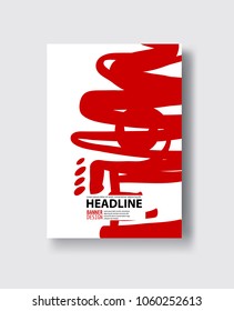 Red abstract design. Ink paint on brochure, Color element isolated on white. Grunge banner paints. Simple composition. Liquid ink. Background for banner, card, poster, identity,web design.
