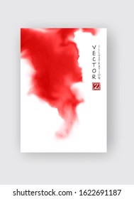 Red abstract design. Ink paint on brochure, Monochrome element isolated on white. Grunge banner paints. Simple composition. Liquid ink. Background for banner, card, poster, identity,web design.