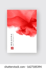 Red abstract design. Ink paint on brochure, Monochrome element isolated on white. Grunge banner paints. Simple composition. Liquid ink. Background for banner, card, poster, identity,web design.