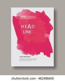 Red abstract design. Ink paint on brochure, Color element on white. Grunge banner paints. Simple composition. Liquid ink. Background for banner, card, poster, identity,web design.