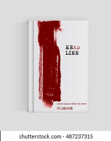 Red abstract design. Ink paint on brochure, Blood element isolated on white. Grunge banner paints. Simple composition. Liquid ink. Background for banner, card, poster, identity,web design.