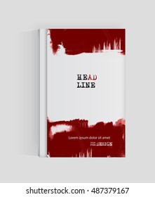 Red abstract design. Ink paint on brochure, Blood element isolated on white. Grunge banner paints. Simple composition. Liquid ink. Background for banner, card, poster, identity,web design.