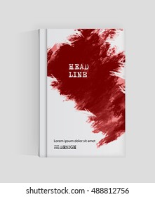 Red abstract design. Ink paint on brochure, Blood element isolated on white. Grunge banner paints. Simple composition. Liquid ink. Background for banner, card, poster, identity,web design.