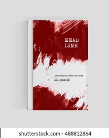 Red abstract design. Ink paint on brochure, Blood element isolated on white. Grunge banner paints. Simple composition. Liquid ink. Background for banner, card, poster, identity,web design.