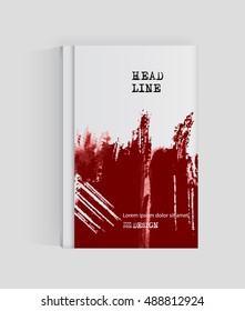 Red abstract design. Ink paint on brochure, Blood element isolated on white. Grunge banner paints. Simple composition. Liquid ink. Background for banner, card, poster, identity,web design.